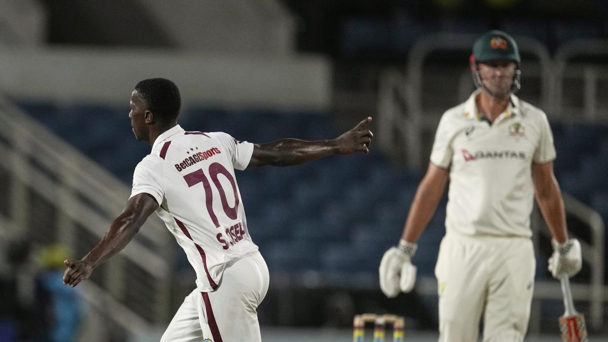 West Indies bowlers celebrate during Australia’s second-innings collapse at Sabina Park